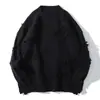 Retro Americano Desgastado Rasgado Personalizado Casual Versátil Calle Color Sólido Para Hombres y Mujeres Manga Larga Engrosado Primavera y Otoño Tops