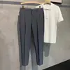 Calça Ocidental Masculina Verão Fina Britânica Slim-fit Business Casual Calça de Nove Pontos Pé Pequeno Não Amassa Afunilada Calça Social Masculina