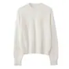 Cardigan de tricô 100% caxemira com bordado de borda desfiada estilo francês, gola redonda, suéter jaqueta de tricô solto e casual para mulheres, blusa base