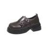 Mocassins de Solado Grosso Feminino 2026 Outono Novo Estilo Britânico Estilo Retro Sapatos de Salto Único Versátil Fivela Slip-on Sapatos Pequenos de Couro