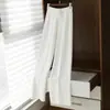 Suéter de Caxemira Outono e Inverno Feminino Calça de Cintura Alta com Cadarço Cor Sólida Linha Média Perna Larga Versátil Casual Calça de Lã Pura Estilo Coreano