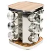 Suporte giratório 360 multi-funcional para temperos transfronteiriço conjunto de aço inoxidável pote de especiarias 12/16 garrafas suporte de temperos de cozinha de bambu