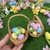 Cesta Mini de Rattan Sintético Cesta de Parede Acessórios para Brinquedos Adereços de Fotografia Decoração de Armazenamento Cesta para Ovos de Páscoa