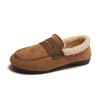 Zapatos cálidos de cuero suave de suela blanda con forro polar para mujer 2023 otoño e invierno Nuevos mocasines planos de punta redonda sin cordones para mujeres embarazadas