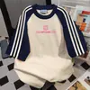 Camiseta de Manga Corta con Retazos de Color Contrastante Estilo Verano 2026, Estilo Casual Perezoso, Diseño Oversize, Top Versátil