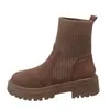 Botas-meia respiráveis plus size transfronteiriças para mulheres, novo estilo outono 2025, botas de moda com retalhos de tricô, botas curtas slip-on de sola grossa para mulheres