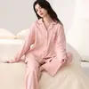 Pijama de primavera y otoño para mujer, algodón elástico, casual, se puede usar afuera, cárdigan con cuello de solapa, ropa de casa de manga larga, traje fino de otoño