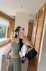 Atuendo casual: Camiseta negra de manga larga con cuello en V para mujer, prenda interior de principios de otoño, camisola, pantalones rectos de pierna ancha de cintura alta, conjunto de tres piezas