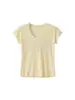 Camiseta de Manga Curta com Gola U de Linho Tencel para Mulheres Verão 2026 Nova Slimming Casual Manga Curta Versátil Cor Lisa Top