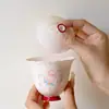 Cuenco Pequeño de Cerámica Blanca de Jade con Tapa, de Pie Alto y Boca de Flor, Pintado a Mano, de las Dinastías Tang y Song, para Uso Doméstico, Juego de Té Kung Fu, Taza de Té Rosa Flor de Durazno