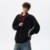 Sudadera falsa de dos piezas para hombre, estilo coreano, holgada, estilo bf perezoso, top tipo jersey, chaqueta con capucha casual moderna de otoño, nueva