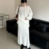 Vestido de Tricô Estilo Coreano Estilo Suave Conjunto de Duas Peças Feminino Outono e Inverno Novo Estilo Top de Alça Única Estilo Preguiçoso com Saia