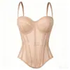Sujetador de estilo europeo transfronterizo sexy de malla con ballenas para ceñir la cintura con aros relleno tirantes lencería prenda exterior top moldeador