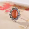 Anel Yilu de Prata S925 Esterlina Âmbar Sangue Retrô Flor Antiga Rosto de Ovo Aberto Personalizado Anel Feminino Joias Atacado