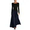 Ropa de mujer transfronteriza europea y americana 2026, vestido largo de color block para el día a día y negocios, elegante vestido de manga larga de estilo lady