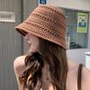 Sombrero de Sol de Verano 2026 Nuevo Estilo Calado con Ranura Trasera, Sombrero de Pescador Tejido Adelgazante, Sombrero de Pescador Dulce y Versátil para Mujer