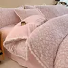 Juego de Ropa de Cama de Leche Fleece Tallada Engrosada Invierno Cálido Coral Fleece Funda de Edredón Sábana Juego de Tres Piezas