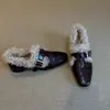 Nuevos mocasines de invierno de estilo coreano, de punta cuadrada, con tacón grueso y peludos, zapatos de cuero para mujer, versátiles, retro y cálidos de felpa