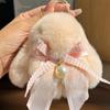 Fofo Real Pelo de Coelho Rex Laço Pérola Coelho Chaveiro de Carro Pingente Boneca de Pelúcia Mochila Pingente