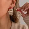 Pendientes largos con borla de Santa Claus europeo y americano, totalmente de diamantes y perlas, pendientes para ambiente de fiesta navideña para mujer, accesorios transfronterizos