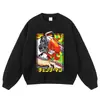 Directamente del fabricante, sudadera con capucha lavada y desgastada con estampado de anime genial, corte holgado extragrande, sudadera de marca de moda urbana