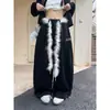 Cinto de Pelúcia Retro Americano com Letra e Cimitarra Calça Casual para Mulheres, Outono Largo Banana Wide-Leg Comprimento Total Calças