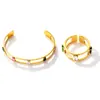 Pulsera Abierta Anillo Set Geométrico de Acero Inoxidable Chapado en Oro de 18K Estilo de Lujo Ligero Transfronterizo Europeo y Americano Zirconia Cúbica Colorida