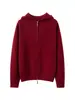 Nuevo Otoño/Invierno 35% Cachemir Punto de Panal con Capucha Doble Cremallera Color Sólido Versátil Casual Commute Cárdigan de Punto de Manga Larga