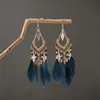 Brincos de Pena Boêmios Europeus e Americanos, Brincos de Franja Estilo Étnico Exagerado Retrô para Feriados, Acessórios de Viagem de Yunnan para Mulheres