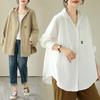 Toma Real de Tela de Diseño Original con una Sensación Crujiente y Estructurada, Chaqueta Larga Casual Artística, Camisa de Algodón Bordada de Primavera