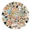 Compra directa transfronteriza de 50 lindos stickers retro de gatos antropomórficos para decorar agendas, fundas de teléfono, cuadernos y stickers impermeables