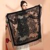 Novo Lenço Quadrado de Veludo Jacquard com Franjas Estilo Étnico Vintage Outono e Inverno 2024 Xale Externo Quente Cheongsam