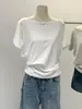 Estilo Coreano Pura Vontade Amarelo Leite Ombro a Ombro Top Feminino Verão Relaxamento Elegante Solto Emagrecedor Manga Curta Camiseta