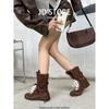Botas de Boxeo Versátiles Retro para Mujer Verano 2025 Nuevas Botas Estilo Británico Botas de Suela Gruesa de Entrenamiento Moral Botas Cortas de Media Caña