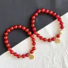 Pulsera con Colgante de Ágata Roja Natural Jingyao para la Fortuna, Oro Rojo con Cuentas de Ágata de Frijol Rojo Mayoreo