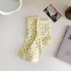 Calcetines finos de estilo universitario coreano para primavera y verano, con lunares, volantes y encaje para mujer, calcetines retro versátiles holgados, calcetines de media pantorrilla