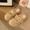 Zapatillas de Peluche Casuales Lindas Zapatillas de Algodón Estilo Francés INS para Mujer Terciopelo Plus Cálidas con Lazo Nuevo Estilo Invierno Versión Coreana 2026