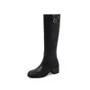 Siempre en stock~ Botas de caballero serie 2026 otoño/invierno piel tacón grueso hasta la rodilla botas largas con forro polar para abrigar