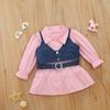 Bebês e Crianças Pequenas Transfronteiriças Meninas Primavera, Verão e Outono Vestido Camisa Rosa Colete Conjunto de Duas Peças Estilo Princesa