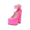 Zapatos Mary Jane para Mujer, Tacones Altos, Charol, Tacones Gruesos, Punta Cuadrada, Correa Única, Tacones de Mujer, Zapatos de Plataforma Impermeables para Mujer