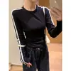 [92% Algodón, 8% Elastano] Camiseta de Manga Larga con Tres Rayas Estilo Retro Americano para Mujer, Camiseta Básica Ajustada para Primavera y Otoño