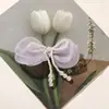 Super estilo de hada, malla, romántico, lazo de perlas artificiales, DIY, estilo suave y hermoso, accesorio para el cabello, pinza lateral, accesorio para ropa y bolso