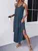 Ropa de Mujer Transfronteriza Europea y Americana de Amazon Color Sólido Holgado Vestido Largo Camiseta sin Mangas Vestido de Cuello en V Vestido de Tirantes Nuevo Modelo 2026
