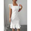 Comércio Exterior Transfronteiriço Europeu e Americano Novo Estilo de Verão Vestido Leve de Margaridas Pequenas Vestido de Manga Curta Cauda de Peixe Slim Fit