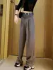 Pantalones Largos Casuales para Mujer 2026 Verano Gama Alta Bloques de Color Holgados Versátiles de Cintura Alta Rectos Grises de Pierna Ancha