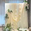 Conjunto de decoração de quarto de casamento com cortinas de tecido, guirlandas, roupão, decoração de fundo, área de recepção de casamento, sessão de fotos, arranjo de flores artificiais