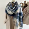 Novo Cachecol de Cashmere Xadrez para Comércio Exterior Atmosfera Outono e Inverno Cachecol Versátil Moda Novo Borda com Franjas Espessada Feminino