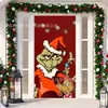 Cubierta de Puerta Decoración de Dibujos Animados del Grinch Cubierta de Puerta Navideña Monstruo Verde Grinch Tela Colgante Tapiz Fondo de Cubierta de Puerta