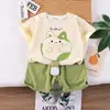Traje de verano para niños y niñas 2024 nuevo moda infantil para bebés casual two-piece de gato tridimensional de manga corta moda