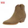 LiuFu 2026 Outono/Inverno Novo Estilo Europeu e Americano Em Estoque Tamanho Grande Decote Baixo Salto Bloco Botas Femininas WISH Amazon Botas de Couro